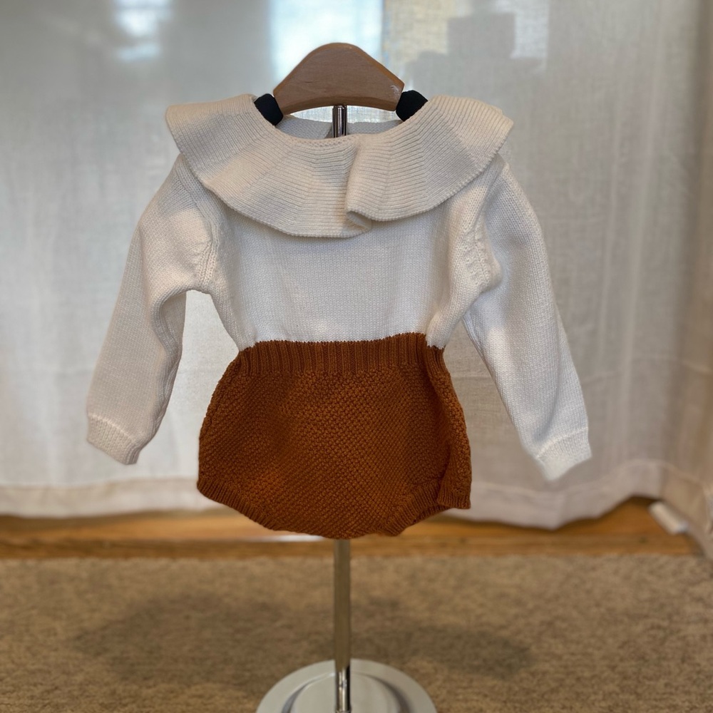White and Brown Baby Sweater Dress